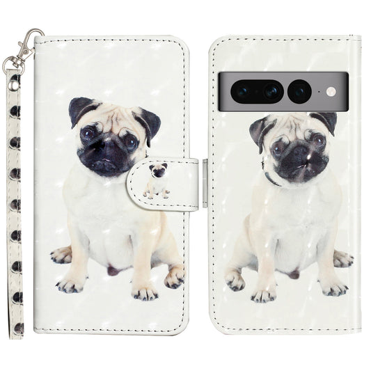 For Google Pixel 7 Pro 5G Flip Stand Phone Case 3D Pattern Printing PU Leather Wallet Phone Folio Cover with Strap