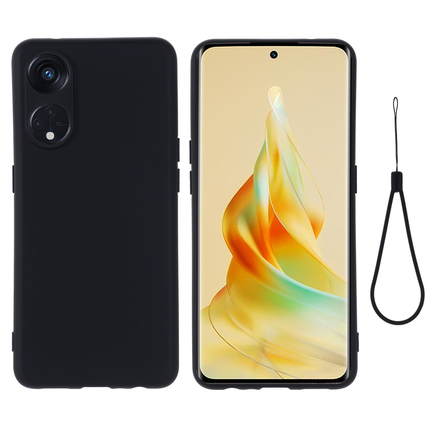 For Oppo Reno8 T 5G / A1 Pro 5G Liquid Silicone Soft Lining Cover Anti-Scratch Phone Case with Strap