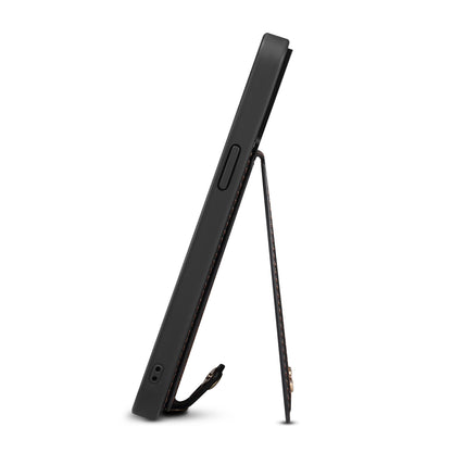 For iPhone 14 Plus Phone Case with Shoulder Strap, Kickstand Card Holder Leather Coated TPU Cover