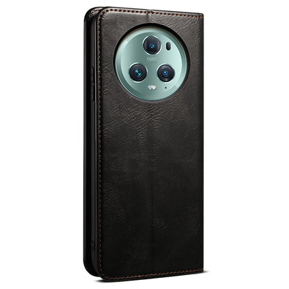 For Honor Magic5 Pro Anti-Scratch Phone Case Waxy Crazy Horse Texture Stand Wallet Leather Phone Cover