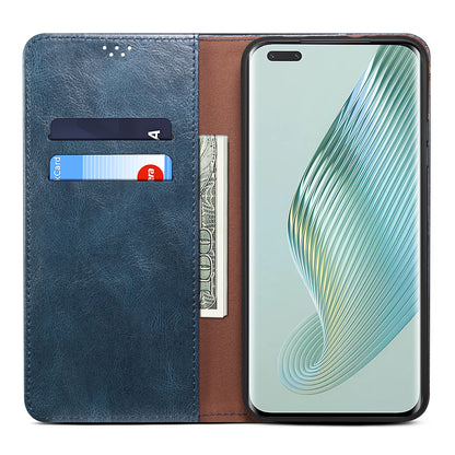 For Honor Magic5 Pro Anti-Scratch Phone Case Waxy Crazy Horse Texture Stand Wallet Leather Phone Cover