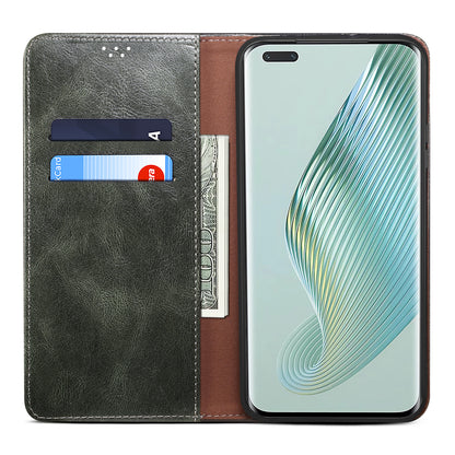 For Honor Magic5 Pro Anti-Scratch Phone Case Waxy Crazy Horse Texture Stand Wallet Leather Phone Cover