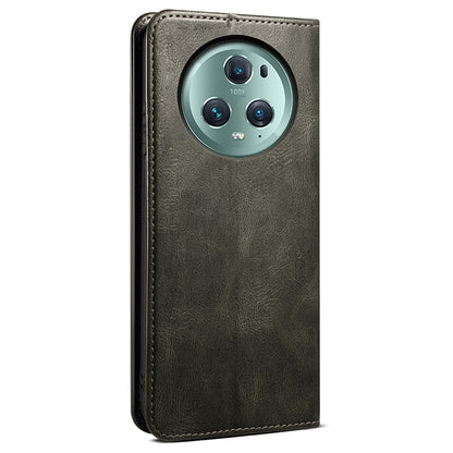 For Honor Magic5 Pro Anti-Scratch Phone Case Waxy Crazy Horse Texture Stand Wallet Leather Phone Cover