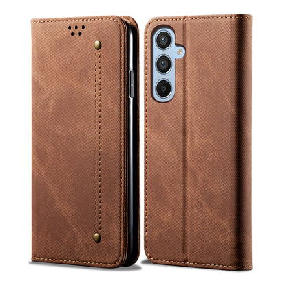 For Samsung Galaxy M54 5G / F54 5G Anti-Scratch Phone Case PU Leather Jeans Cloth Texture Wallet Stand Phone Cover