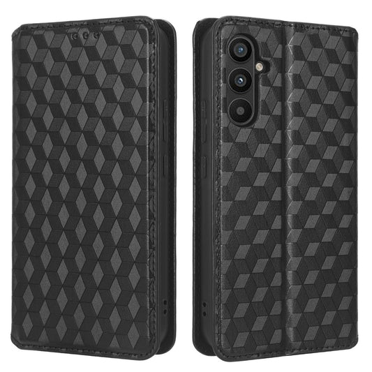 For Samsung Galaxy M14 5G Stand Phone Cover Wallet Imprinted Rhombus Pattern PU Leather+TPU Phone Case