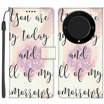 For Honor X9a 5G PU Leather Phone Case Pattern Printing Folding Stand Wallet Cover with Strap