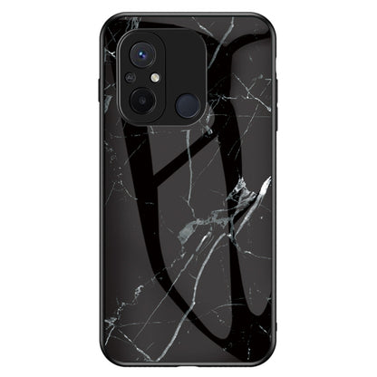For Xiaomi Redmi 12C 4G Tempered Glass Phone Case Marble Pattern Design PC +TPU Protective Cover