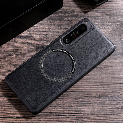 For Sony Xperia 10 V Magnetic Phone Case Leather Coated PC+TPU Cover Compatible with MagSafe