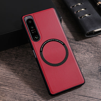 For Sony Xperia 10 V Magnetic Phone Case Leather Coated PC+TPU Cover Compatible with MagSafe