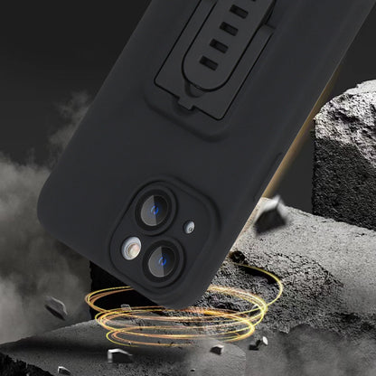 For iPhone 14 Plus Hard PC+TPU Phone Cover Adjustable Kickstand Phone Case with Glass Camera Film