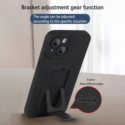 For iPhone 14 Plus Hard PC+TPU Phone Cover Adjustable Kickstand Phone Case with Glass Camera Film