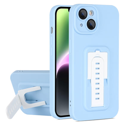For iPhone 14 Plus Hard PC+TPU Phone Cover Adjustable Kickstand Phone Case with Glass Camera Film