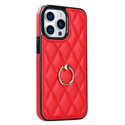 For iPhone 12 Pro Max Anti-Dust PU Leather+TPU Phone Case Stitching Rhombus Ring Holder Kickstand Phone Shell