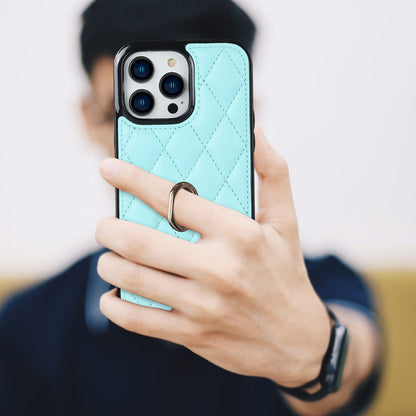For iPhone 12 Pro Max Anti-Dust PU Leather+TPU Phone Case Stitching Rhombus Ring Holder Kickstand Phone Shell