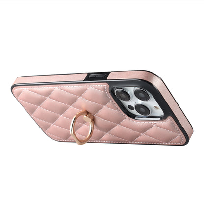 For iPhone 12 Pro Max Anti-Dust PU Leather+TPU Phone Case Stitching Rhombus Ring Holder Kickstand Phone Shell