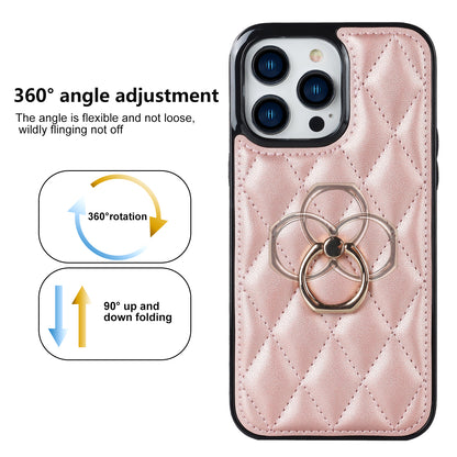 For iPhone 12 Pro Max Anti-Dust PU Leather+TPU Phone Case Stitching Rhombus Ring Holder Kickstand Phone Shell