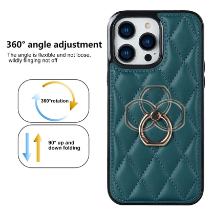 For iPhone 12 Pro Max Anti-Dust PU Leather+TPU Phone Case Stitching Rhombus Ring Holder Kickstand Phone Shell