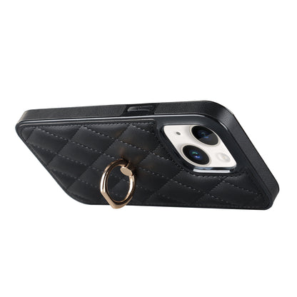 For iPhone 13 mini 5.4 inch Anti-Scratch Phone Cover Stitching Rhombus PU Leather+TPU Phone Case with Ring Holder Kickstand