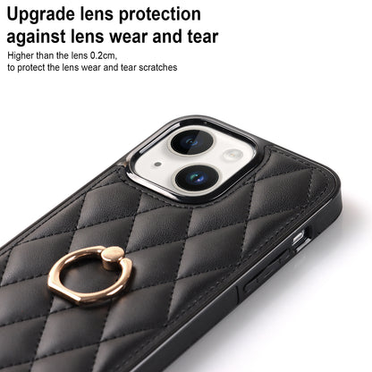 For iPhone 13 mini 5.4 inch Anti-Scratch Phone Cover Stitching Rhombus PU Leather+TPU Phone Case with Ring Holder Kickstand