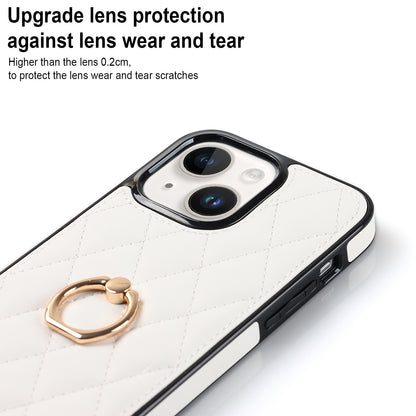 For iPhone 13 mini 5.4 inch Anti-Scratch Phone Cover Stitching Rhombus PU Leather+TPU Phone Case with Ring Holder Kickstand