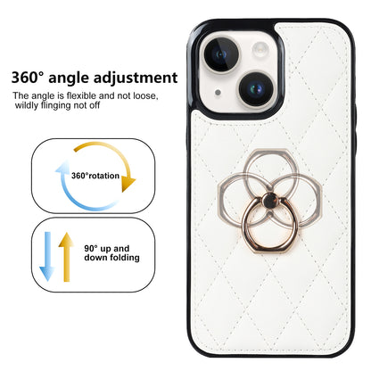 For iPhone 13 mini 5.4 inch Anti-Scratch Phone Cover Stitching Rhombus PU Leather+TPU Phone Case with Ring Holder Kickstand
