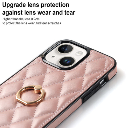 For iPhone 13 mini 5.4 inch Anti-Scratch Phone Cover Stitching Rhombus PU Leather+TPU Phone Case with Ring Holder Kickstand