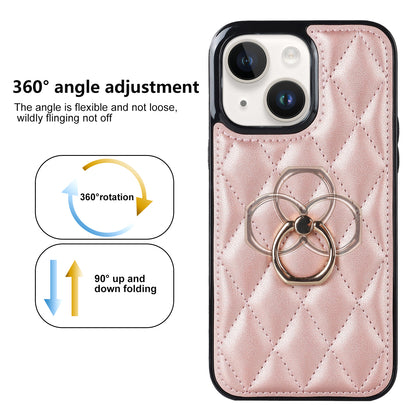 For iPhone 13 mini 5.4 inch Anti-Scratch Phone Cover Stitching Rhombus PU Leather+TPU Phone Case with Ring Holder Kickstand