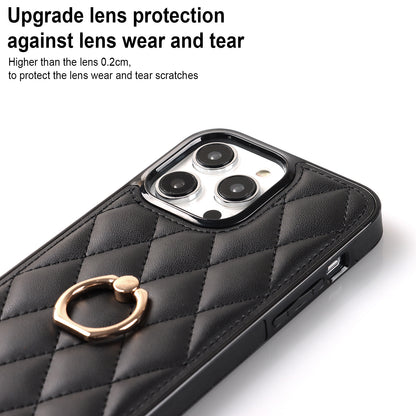 PU Leather+TPU Phone Case for iPhone 13 Pro Max , Stitching Rhombus Ring Holder Kickstand Phone Cover