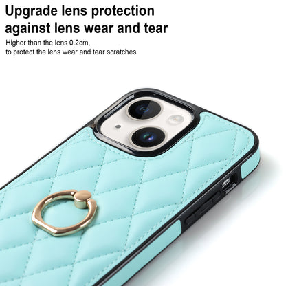For iPhone 13 6.1 inch PU Leather+TPU Phone Case Stitching Rhombus Ring Holder Kickstand Phone Cover
