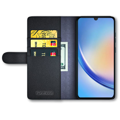 For Samsung Galaxy A24 4G Flip Stand Drop-proof Cover Genuine Cow Leather Phone Wallet Case