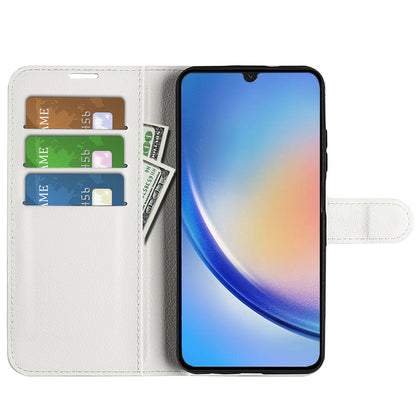 For Samsung Galaxy A24 4G PU Leather Wallet Shell Litchi Texture Phone Case Flip Stand Cover