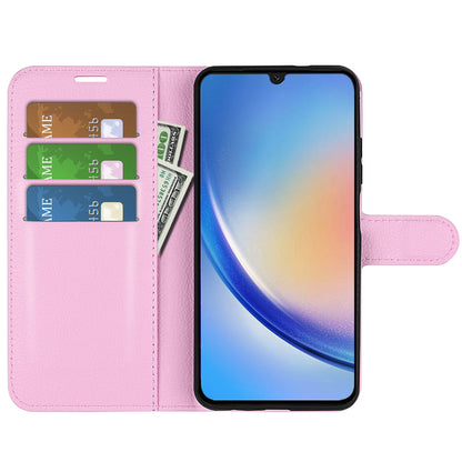For Samsung Galaxy A24 4G PU Leather Wallet Shell Litchi Texture Phone Case Flip Stand Cover