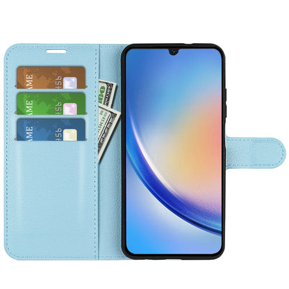For Samsung Galaxy A24 4G PU Leather Wallet Shell Litchi Texture Phone Case Flip Stand Cover