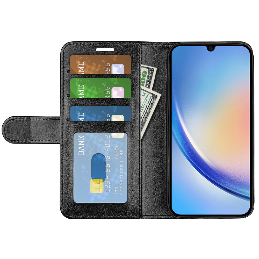 For Samsung Galaxy A24 4G PU Leather Wallet Flip Cover Crazy Horse Texture Stand Phone Case