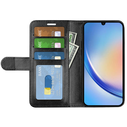 For Samsung Galaxy A24 4G PU Leather Wallet Flip Cover Crazy Horse Texture Stand Phone Case