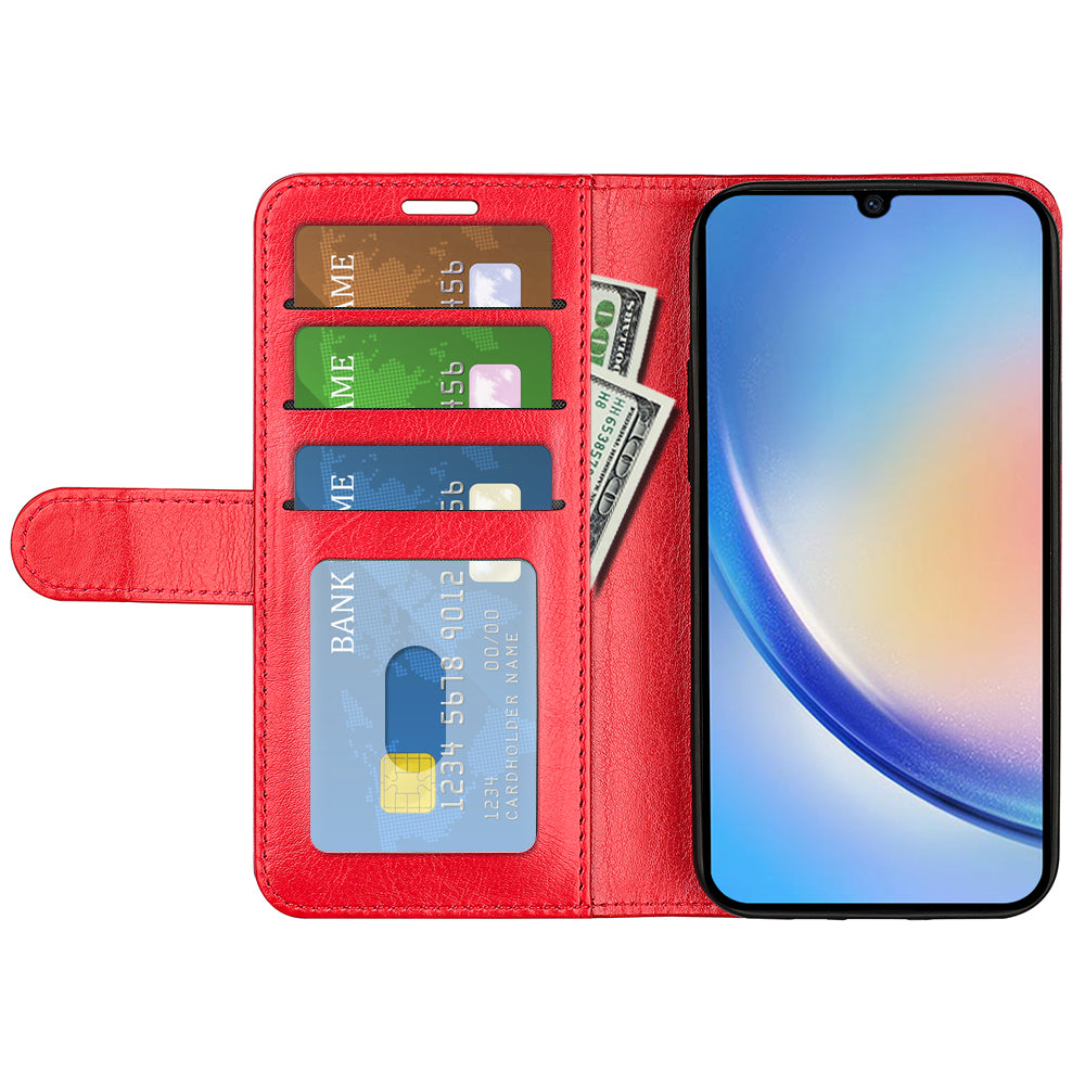 For Samsung Galaxy A24 4G PU Leather Wallet Flip Cover Crazy Horse Texture Stand Phone Case