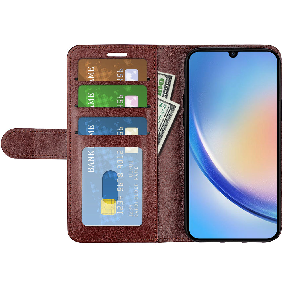 For Samsung Galaxy A24 4G PU Leather Wallet Flip Cover Crazy Horse Texture Stand Phone Case