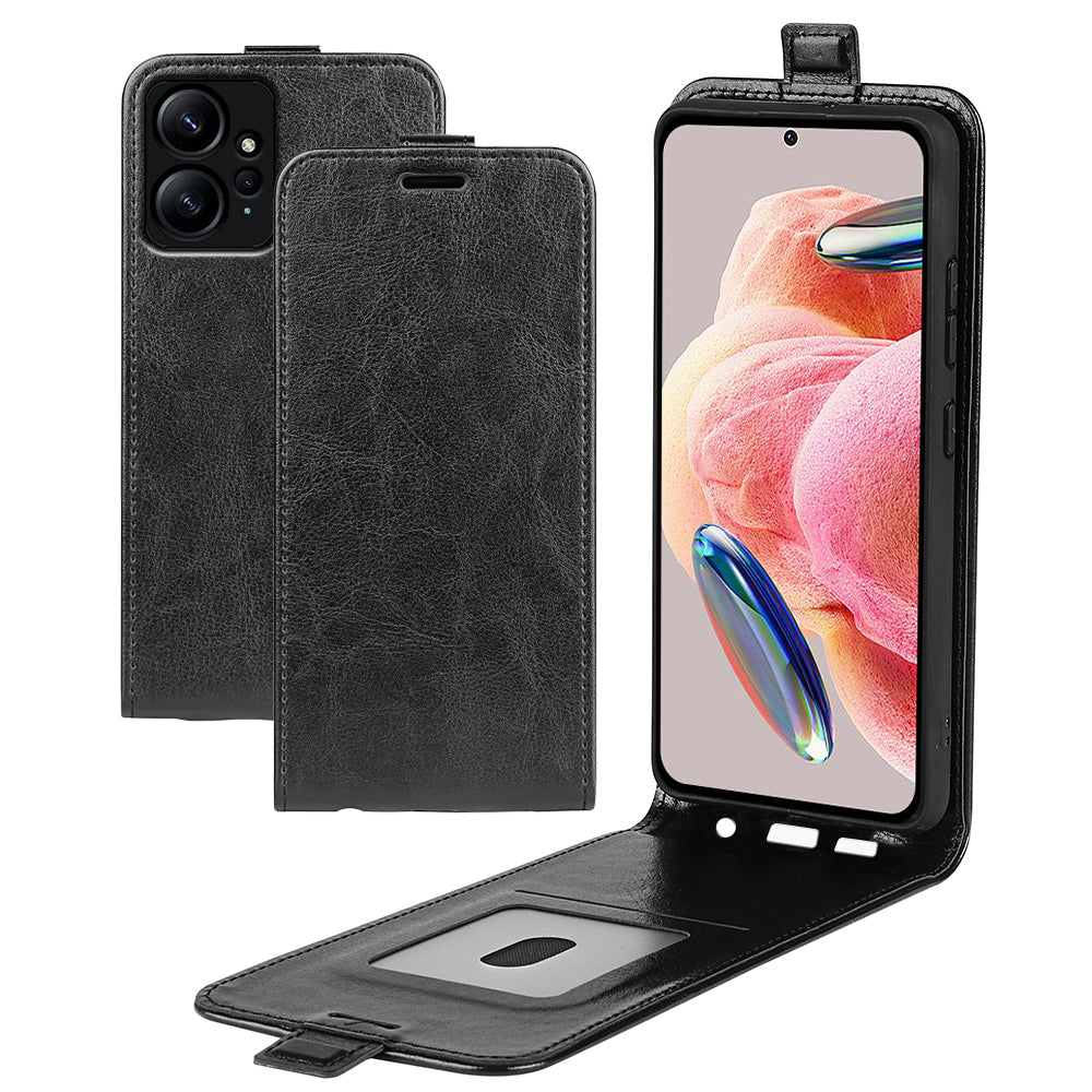 For Xiaomi Redmi Note 12 4G Vertical Flip Phone Case Crazy Horse Texture Card Holder PU Leather Protective Cover