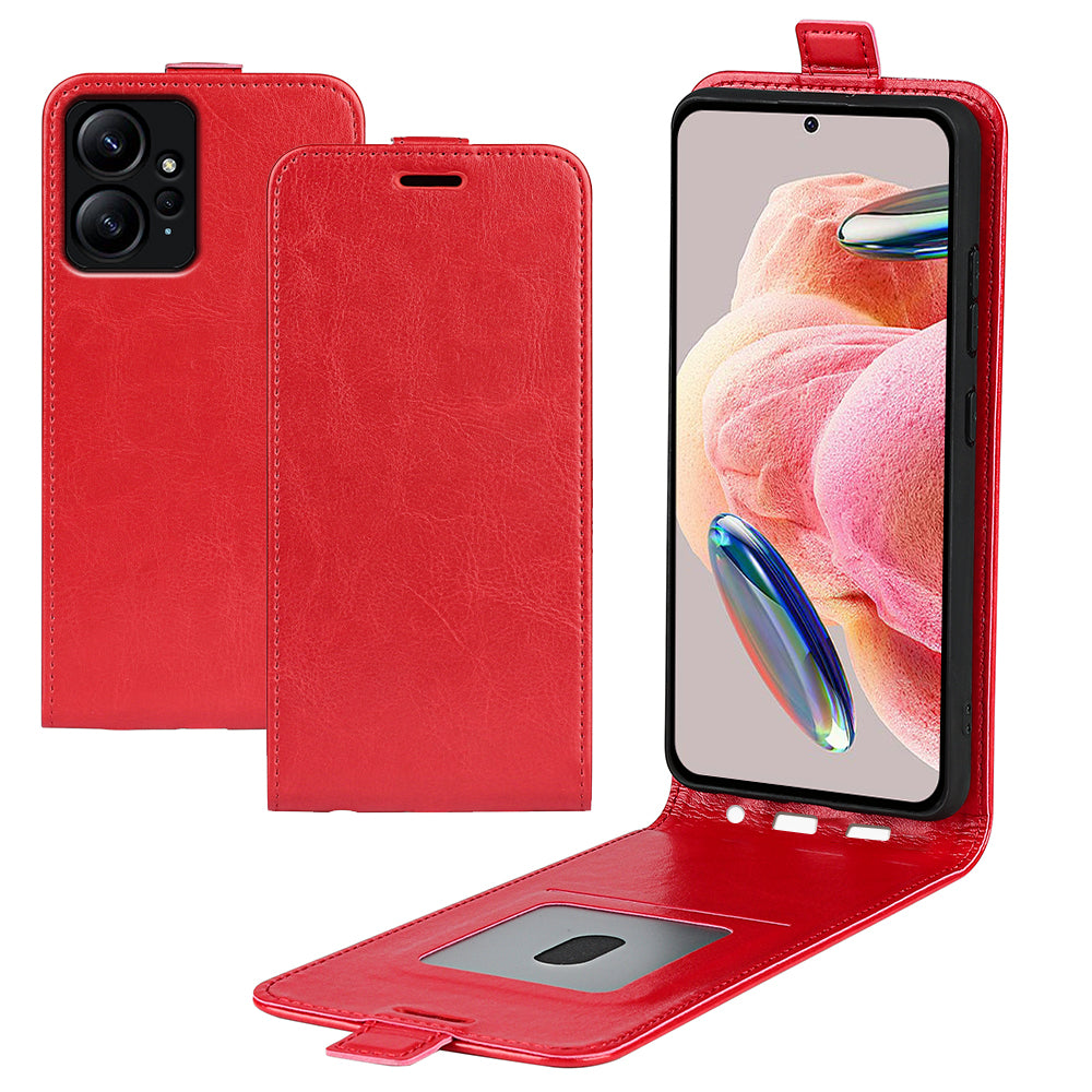For Xiaomi Redmi Note 12 4G Vertical Flip Phone Case Crazy Horse Texture Card Holder PU Leather Protective Cover