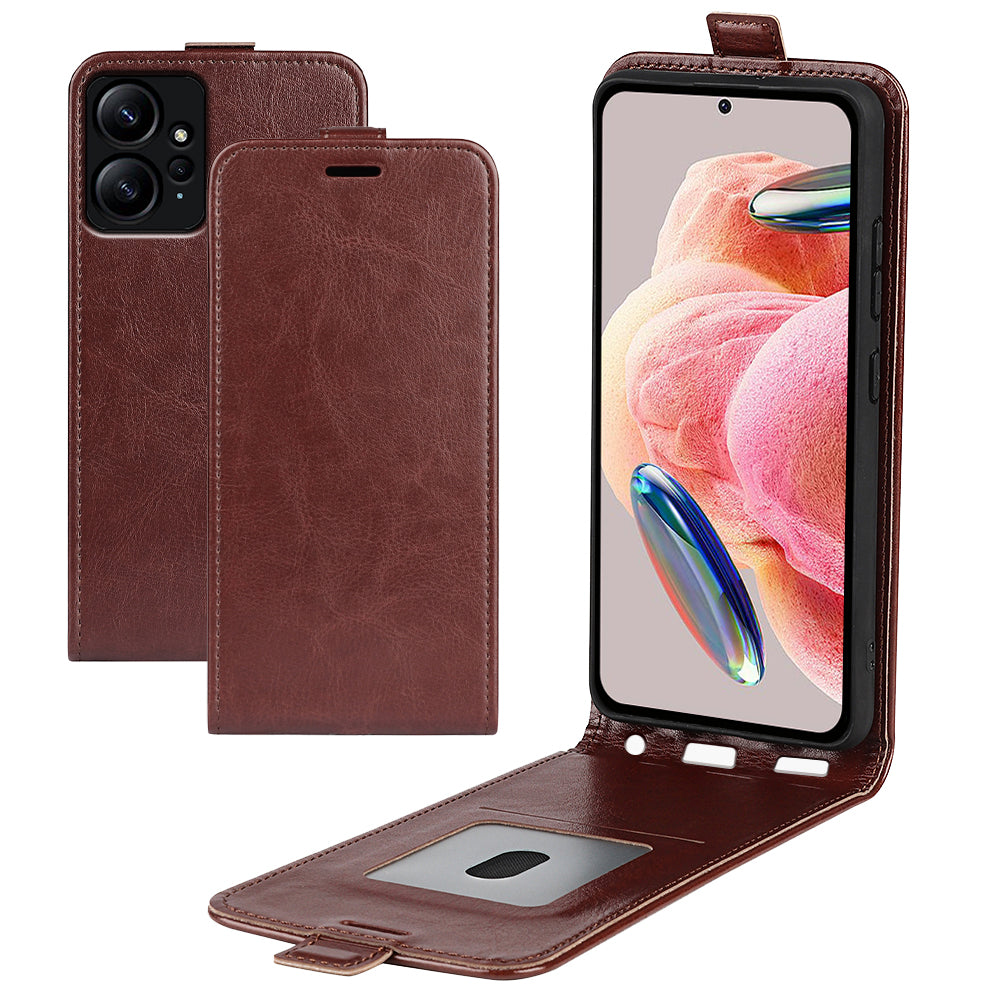 For Xiaomi Redmi Note 12 4G Vertical Flip Phone Case Crazy Horse Texture Card Holder PU Leather Protective Cover