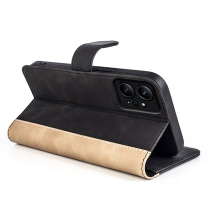 For Xiaomi Redmi Note 12 4G Dual Color Splicing Leather Wallet Anti-drop Cover Flip Stand Phone Case