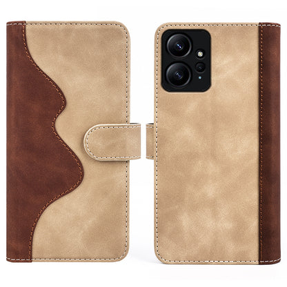 For Xiaomi Redmi Note 12 4G Dual Color Splicing Leather Wallet Anti-drop Cover Flip Stand Phone Case