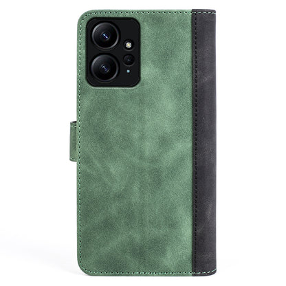For Xiaomi Redmi Note 12 4G Dual Color Splicing Leather Wallet Anti-drop Cover Flip Stand Phone Case