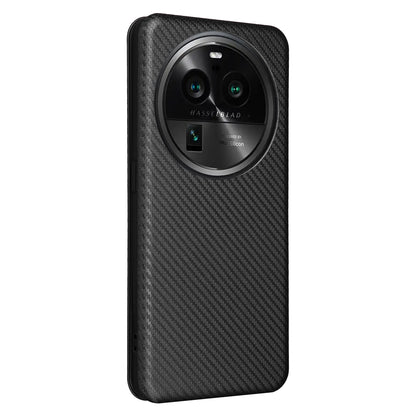 For Oppo Find X6 Pro PU Leather Stand Phone Cover Carbon Fiber Texture Phone Case with Card Slot
