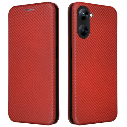 For Realme V30t / V30 5G Carbon Fiber Texture Phone Case Card Slot  PU Leather Stand Phone Cover