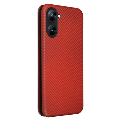 For Realme V30t / V30 5G Carbon Fiber Texture Phone Case Card Slot  PU Leather Stand Phone Cover