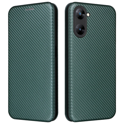 For Realme V30t / V30 5G Carbon Fiber Texture Phone Case Card Slot  PU Leather Stand Phone Cover