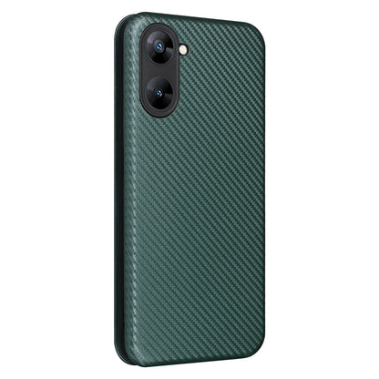For Realme V30t / V30 5G Carbon Fiber Texture Phone Case Card Slot  PU Leather Stand Phone Cover