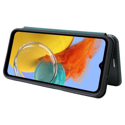 For Samsung Galaxy M14 5G Phone Cover TPU+PU Leather Stand Carbon Fiber Texture Phone Case with Card Slot