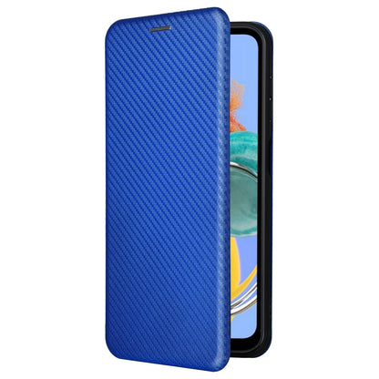 For Samsung Galaxy M14 5G Phone Cover TPU+PU Leather Stand Carbon Fiber Texture Phone Case with Card Slot